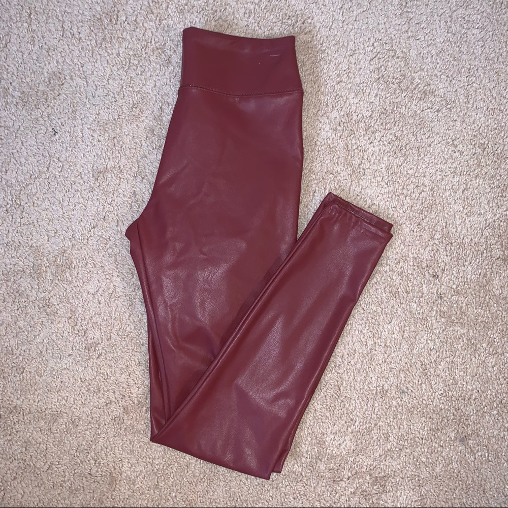 Maroon Leather Look Leggings